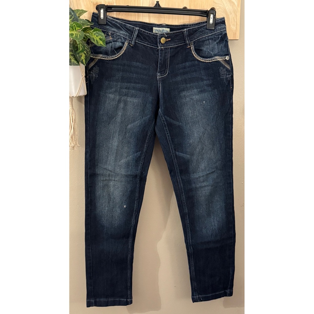 Y2K Paris Blues Womens Dark Wash Contrast Stitch Embroidered Slim Jeans Size 13